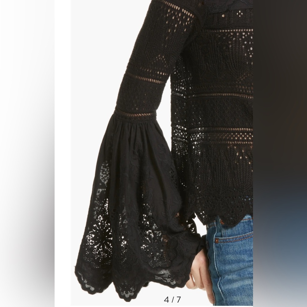 Free People Once Upon a Time Black Lace Bell Sleeve Top NWOT Size S - Picture 3 of 7